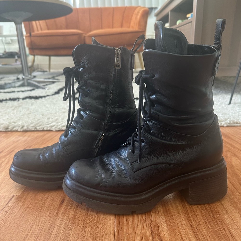 A.S.98 Elvin Black Leather Lace-Up Combat Boots